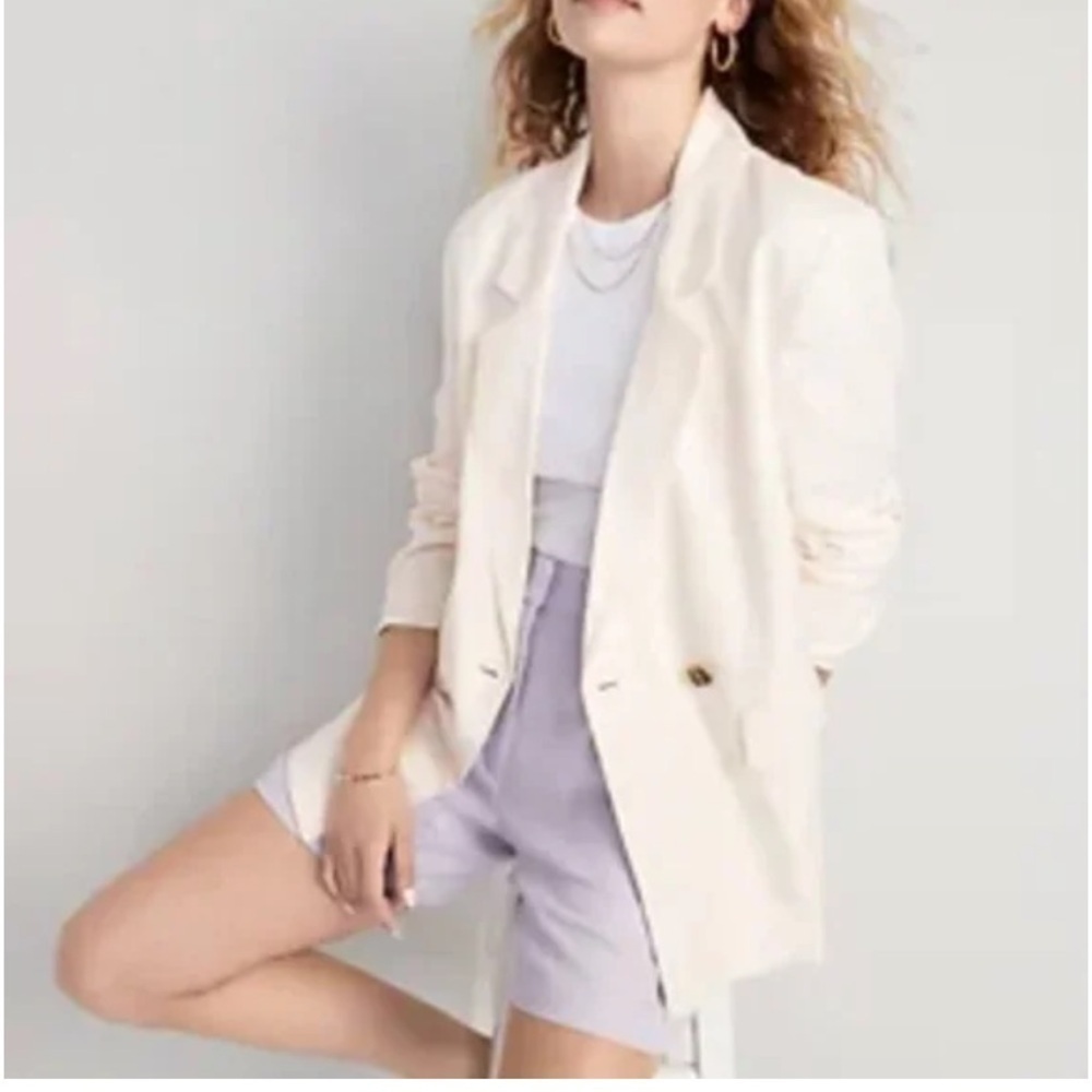 NWT Linen Blend Oversized Blazer Jacket Cream Old Navy Size Small Quiet Luxury